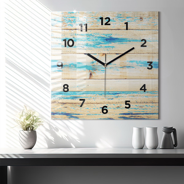Reloj de pared cuadrado Madera rayada
