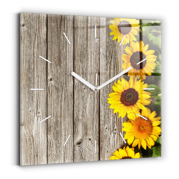 Reloj de pared cuadrado Girasoles en las tablas
