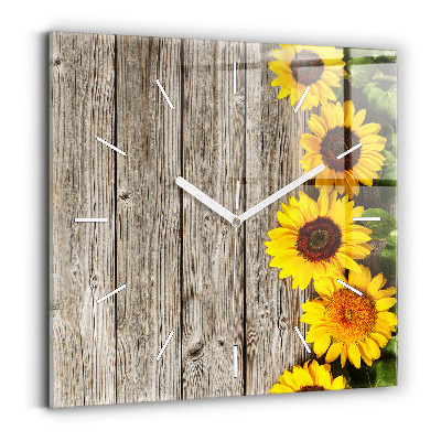 Reloj de pared cuadrado Girasoles en las tablas