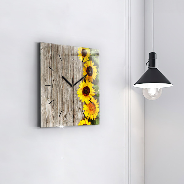 Reloj de pared cuadrado Girasoles en las tablas