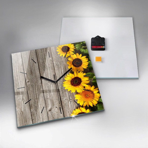 Reloj de pared cuadrado Girasoles en las tablas