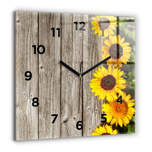 Reloj de pared cuadrado Girasoles en las tablas