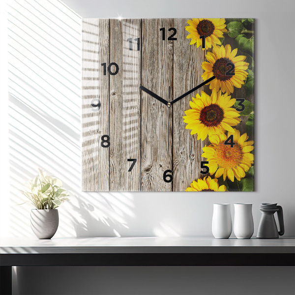 Reloj de pared cuadrado Girasoles en las tablas