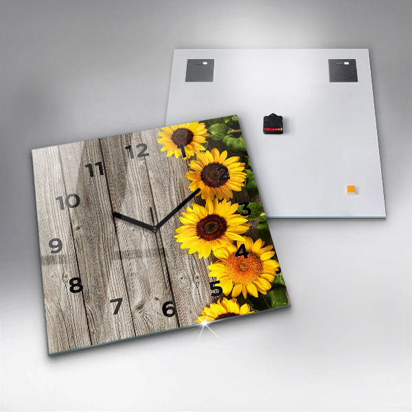 Reloj de pared cuadrado Girasoles en las tablas