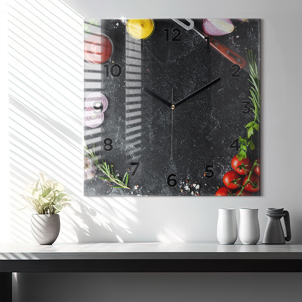 Reloj de pared cuadrado Verduras sobre una mesa
