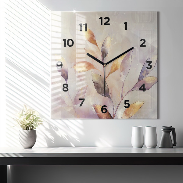 Reloj de pared cuadrado Hojas abstractas boho