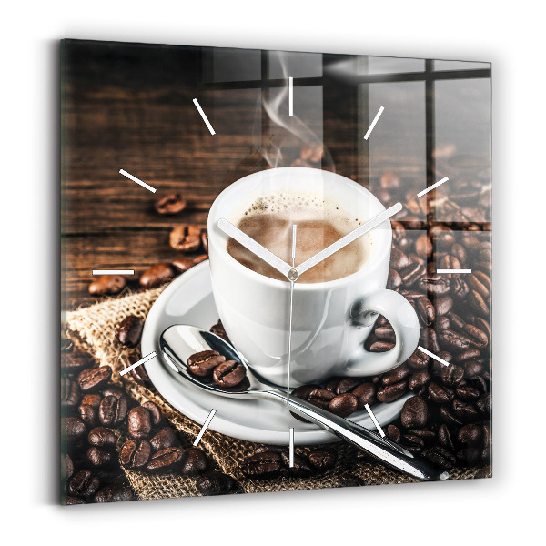 Reloj de pared cuadrado Taza y granos de café
