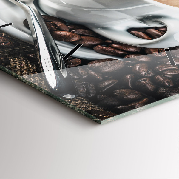 Reloj de pared cuadrado Taza y granos de café