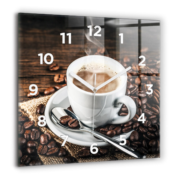 Reloj de pared cuadrado Taza y granos de café
