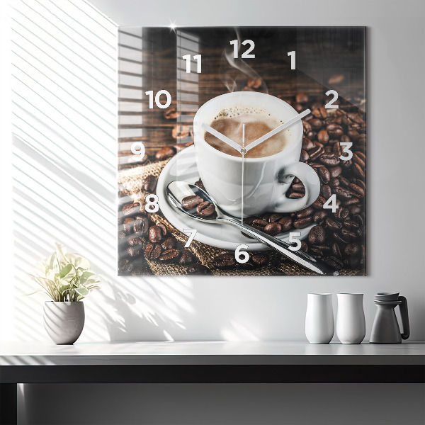 Reloj de pared cuadrado Taza y granos de café