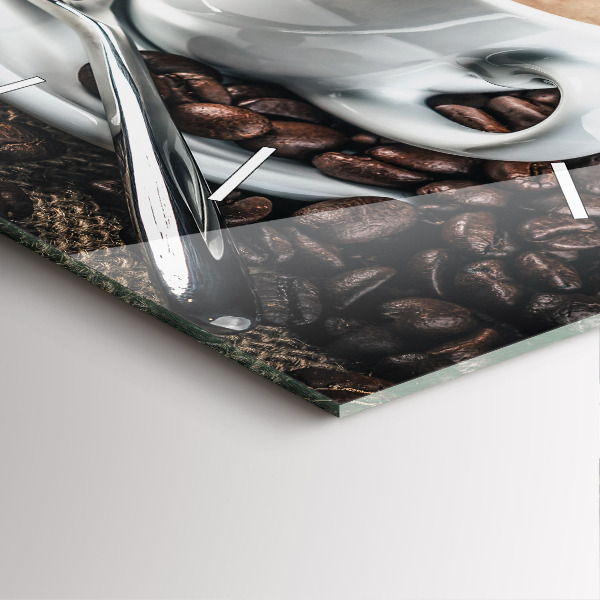 Reloj de pared cuadrado Taza y granos de café