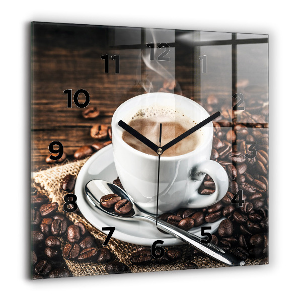 Reloj de pared cuadrado Taza y granos de café