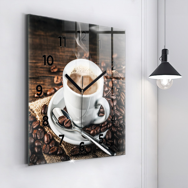 Reloj de pared cuadrado Taza y granos de café