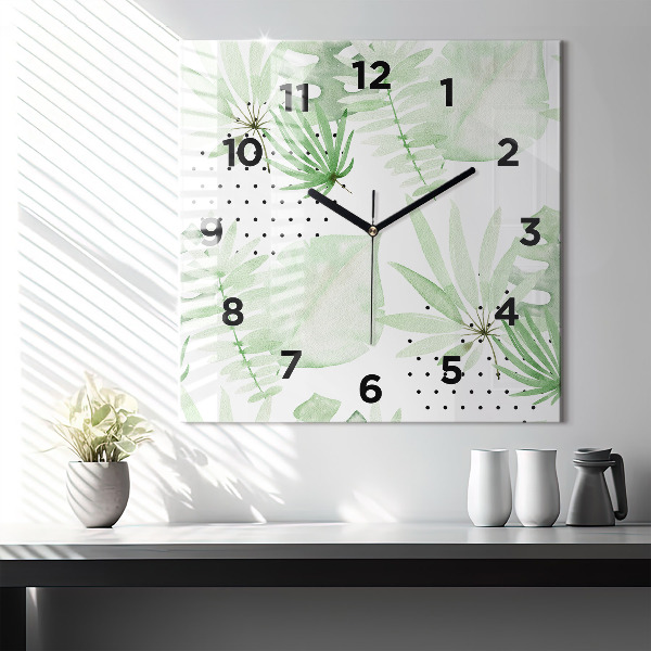 Reloj de pared cuadrado Hojas verdes