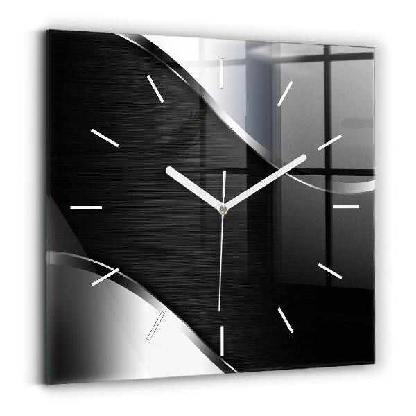 Reloj de pared cuadrado Líneas negras y plateadas