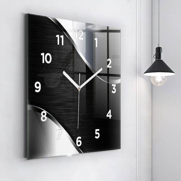 Reloj de pared cuadrado Líneas negras y plateadas