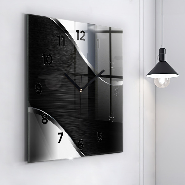 Reloj de pared cuadrado Líneas negras y plateadas