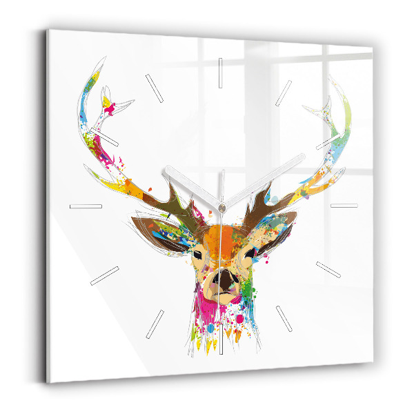 Reloj de pared cuadrado Cabeza de ciervo de colores
