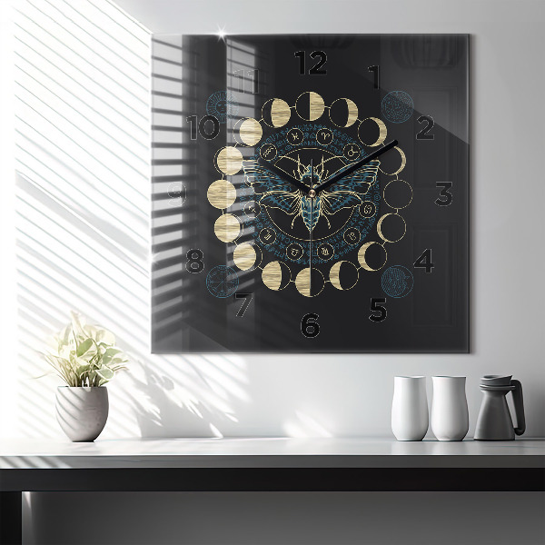 Reloj de pared cuadrado Fases de la luna e insecto