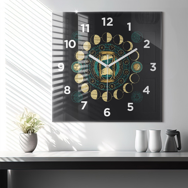 Reloj de pared cuadrado Fases de la luna y reloj de arena