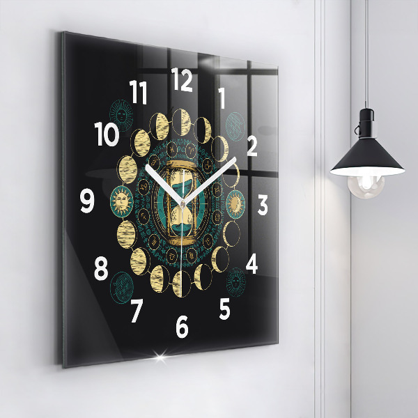 Reloj de pared cuadrado Fases de la luna y reloj de arena