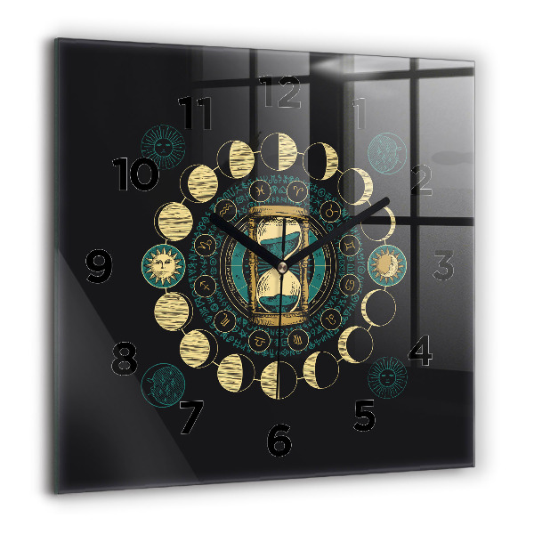 Reloj de pared cuadrado Fases de la luna y reloj de arena
