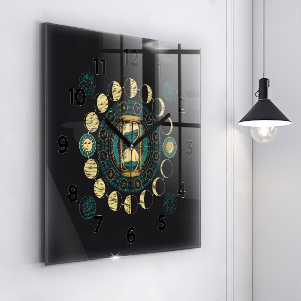 Reloj de pared cuadrado Fases de la luna y reloj de arena