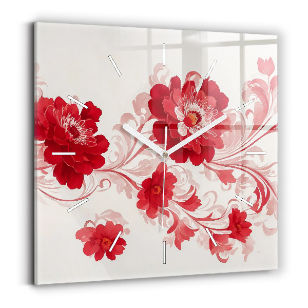 Reloj de pared cuadrado Flores rojas