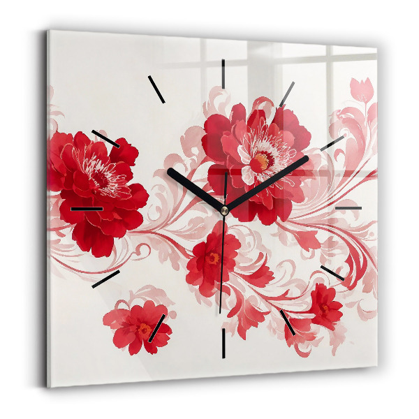Reloj de pared cuadrado Flores rojas