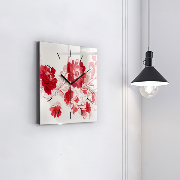Reloj de pared cuadrado Flores rojas