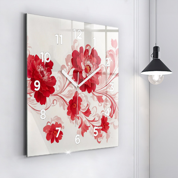 Reloj de pared cuadrado Flores rojas
