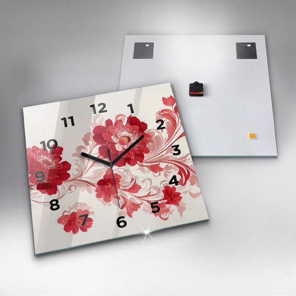 Reloj de pared cuadrado Flores rojas