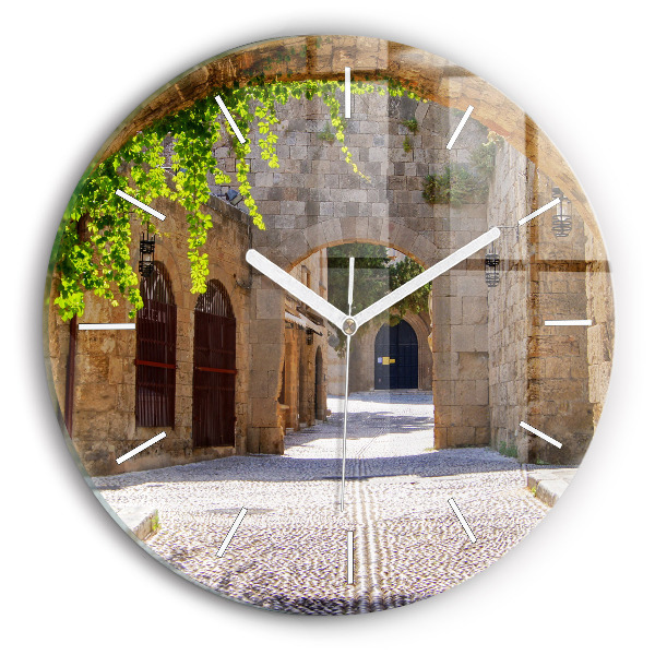 Reloj de cristal redondo Pintoresca calle de Rodas
