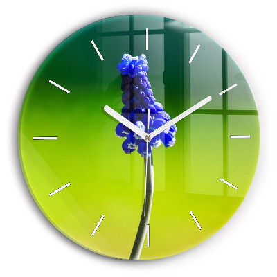 Reloj de cristal redondo Flores azules