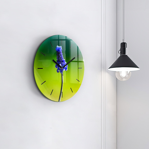 Reloj de cristal redondo Flores azules