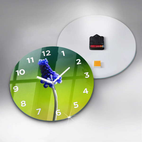 Reloj de cristal redondo Flores azules