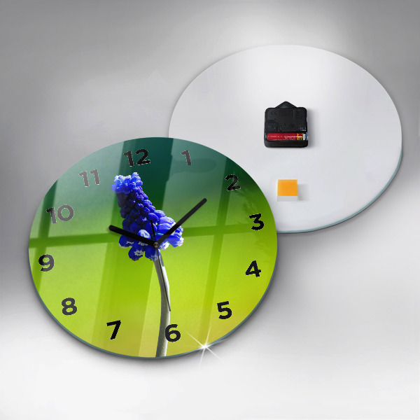 Reloj de cristal redondo Flores azules