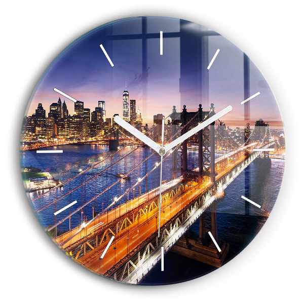 Reloj redondo pared Nueva York y la puesta de sol