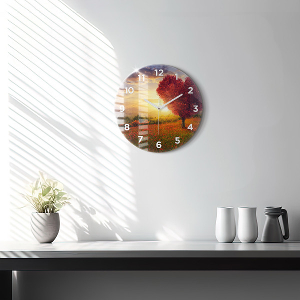 Reloj de cristal redondo Árbol corazón de amor