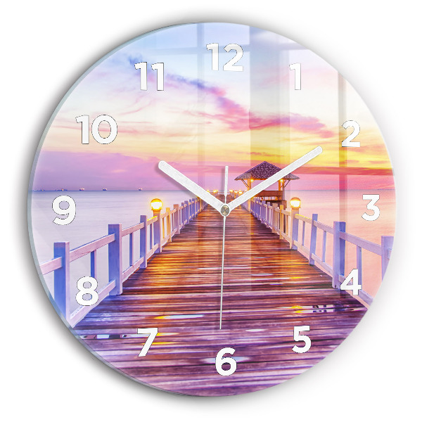 Reloj de pared redondo Puente en el puerto al atardecer