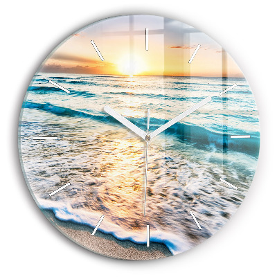 Reloj de cristal redondo Playa, mar y arena