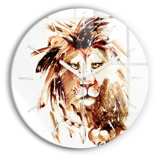 Reloj de cristal redondo Ilustración de un león marrón