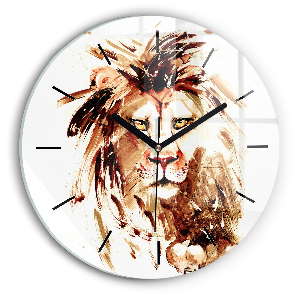 Reloj de cristal redondo Ilustración de un león marrón
