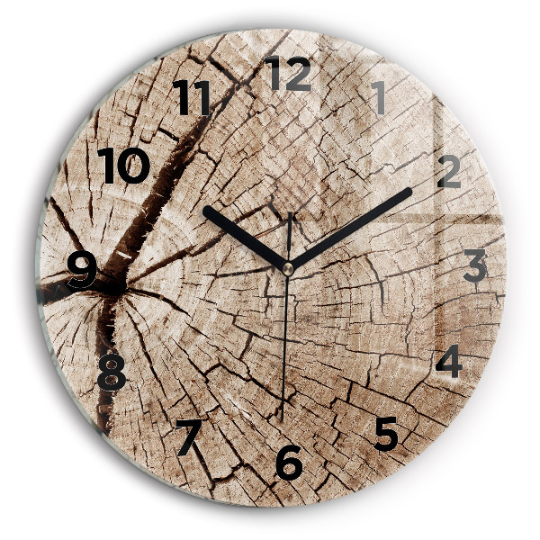 Reloj de cristal redondo Viejo tronco de madera