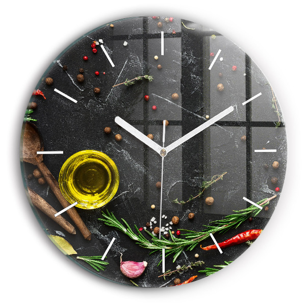 Reloj de cristal redondo Especias sobre la mesa