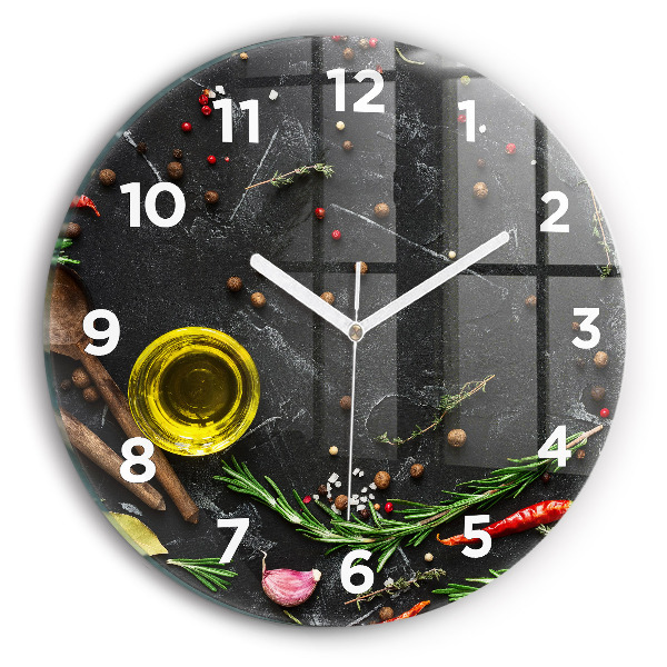 Reloj de cristal redondo Especias sobre la mesa