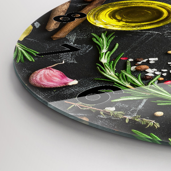 Reloj de cristal redondo Especias sobre la mesa