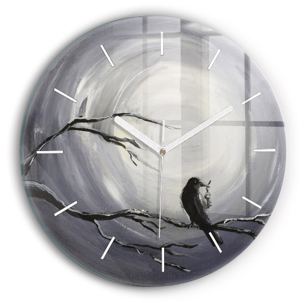 Reloj de cristal redondo Cuervo a la luz de la luna