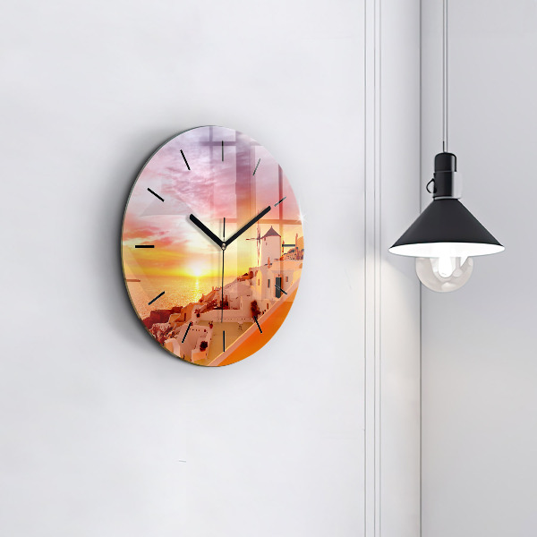 Reloj redondo pared Antiguo molino de viento en Santorini