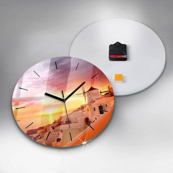 Reloj redondo pared Antiguo molino de viento en Santorini